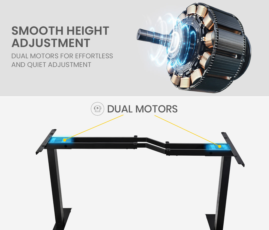FORTIA L-Shape Standing Desk 1450W x 850D x 600D Dual Motor 80kg Load Sit to Stand Up Electric Height Adjustable Left-Hand Sided Black/Black Frame