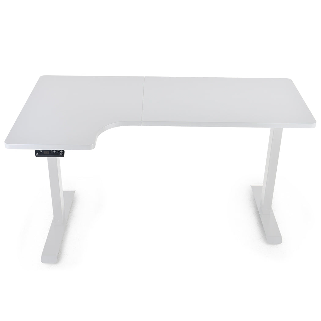 FORTIA L-Shape Standing Desk 1450W x 850D x 600D Dual Motor 80kg Load Sit to Stand Up Electric Height Adjustable Left-Hand Sided White/White Frame