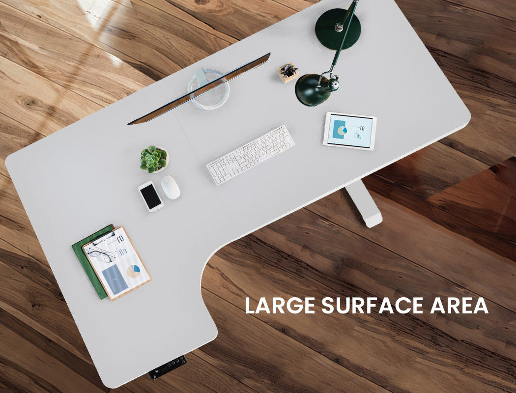 FORTIA L-Shape Standing Desk 1450W x 850D x 600D Dual Motor 80kg Load Sit to Stand Up Electric Height Adjustable Left-Hand Sided White/White Frame