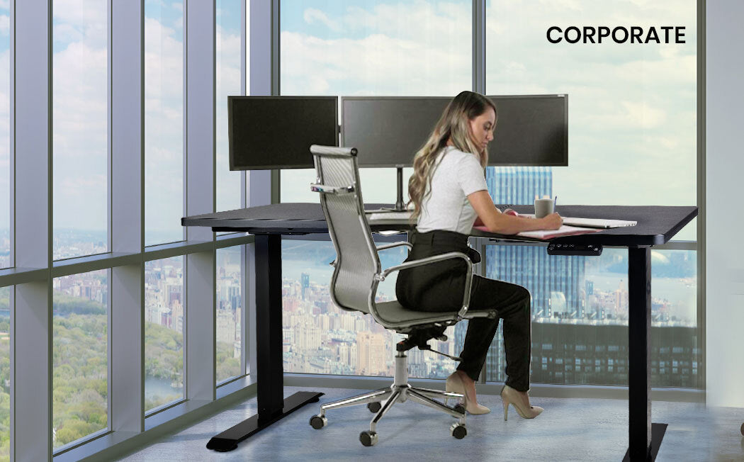 Fortia L Shaped Sit To Stand Up Corner Standing Desk 72-120cm Dual Motor Adjustable Height Electric 80kg Load Right-Hand Sided Black