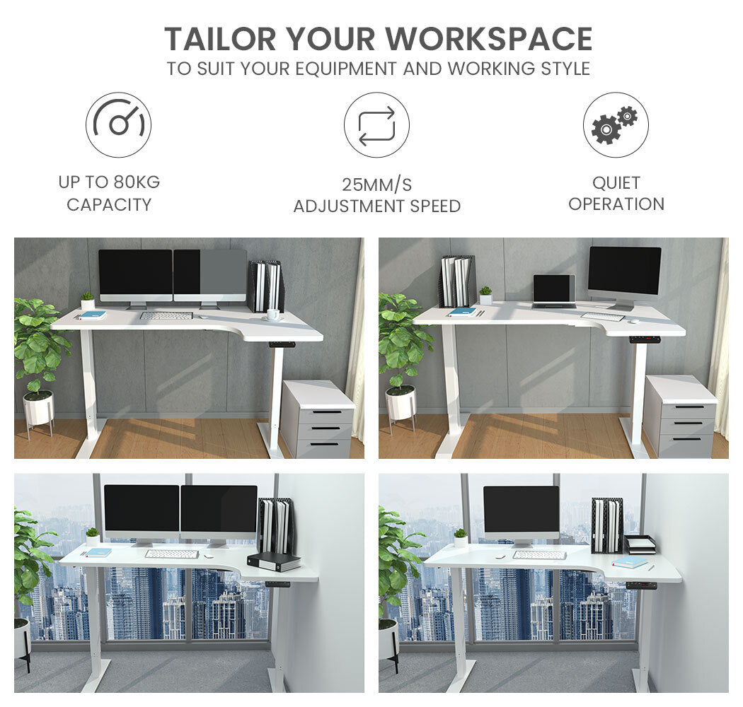 Fortia L Shaped Sit To Stand Up Corner Standing Desk 72-120cm Dual Motor Adjustable Height Electric 80kg Load Right-Hand Sided White
