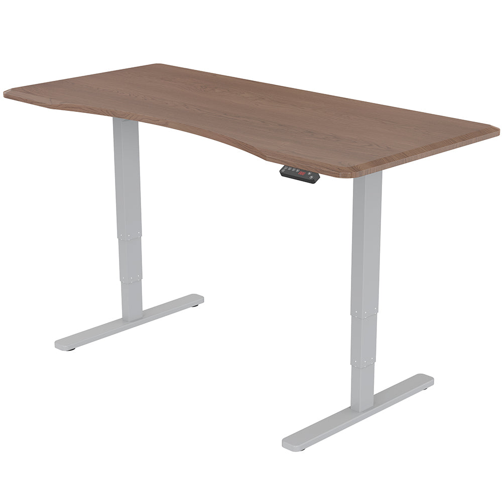 Fortia Sit To Stand Up Standing Desk 160x75cm 62-128cm Electric Height Adjustable Dual Motor 120kg Load Arched Walnut Style/Silver Frame