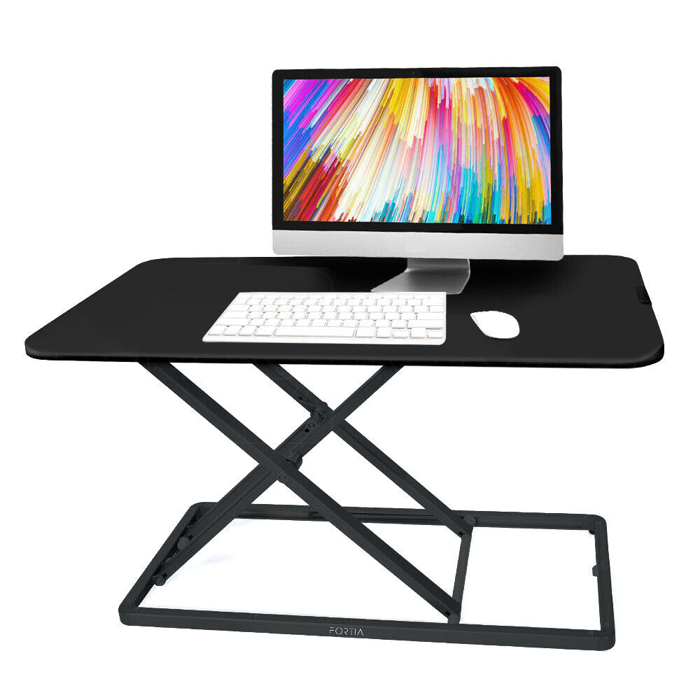 Fortia Desk Riser 74cm Wide Adjustable Sit to Stand for Dual Monitor Keyboard Laptop Black