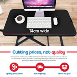 Fortia Desk Riser 74cm Wide Adjustable Sit to Stand for Dual Monitor Keyboard Laptop Black - Close-Up Angle