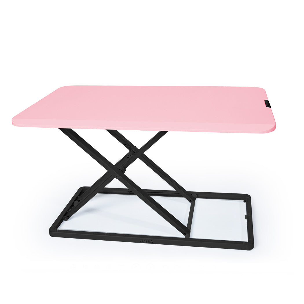 Fortia Desk Riser 74cm Wide Adjustable Sit to Stand for Dual Monitor Keyboard Laptop Pink