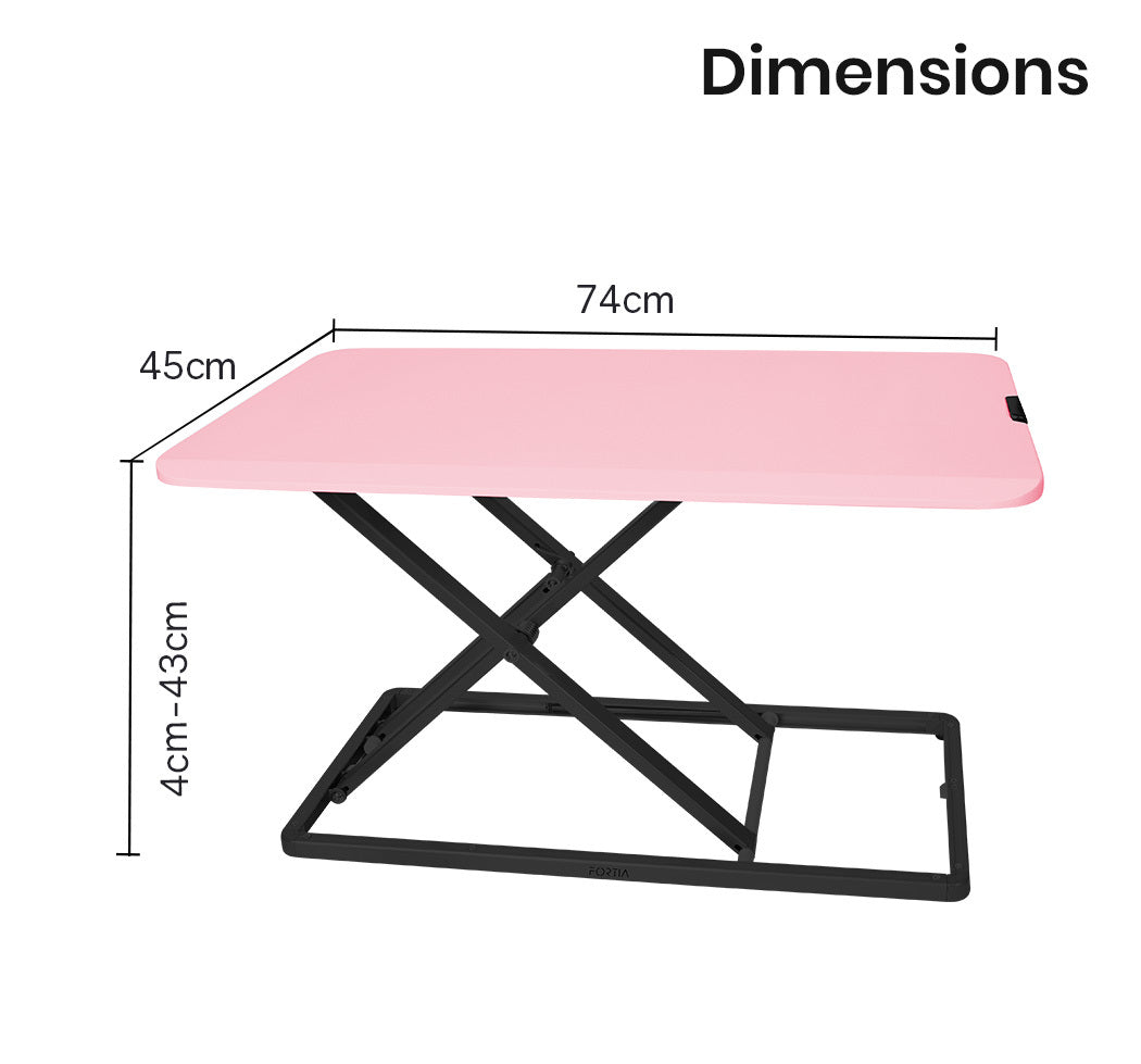Fortia Desk Riser 74cm Wide Adjustable Sit to Stand for Dual Monitor Keyboard Laptop Pink