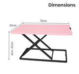 Fortia Desk Riser 74cm Wide Adjustable Sit to Stand for Dual Monitor Keyboard Laptop Pink - Rear View
