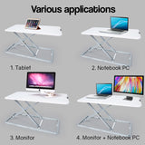 Fortia Desk Riser 74cm Wide Adjustable Sit to Stand for Dual Monitor Keyboard Laptop White - 45-Degree Angle