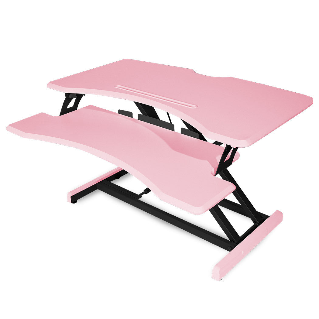 Fortia Desk Riser 77cm Wide Adjustable Sit to Stand for Dual Monitor Keyboard Laptop Pink