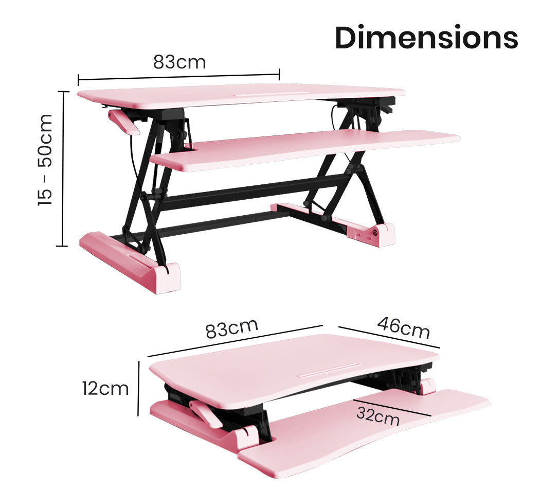 Fortia Desk Riser 77cm Wide Adjustable Sit to Stand for Dual Monitor Keyboard Laptop Pink