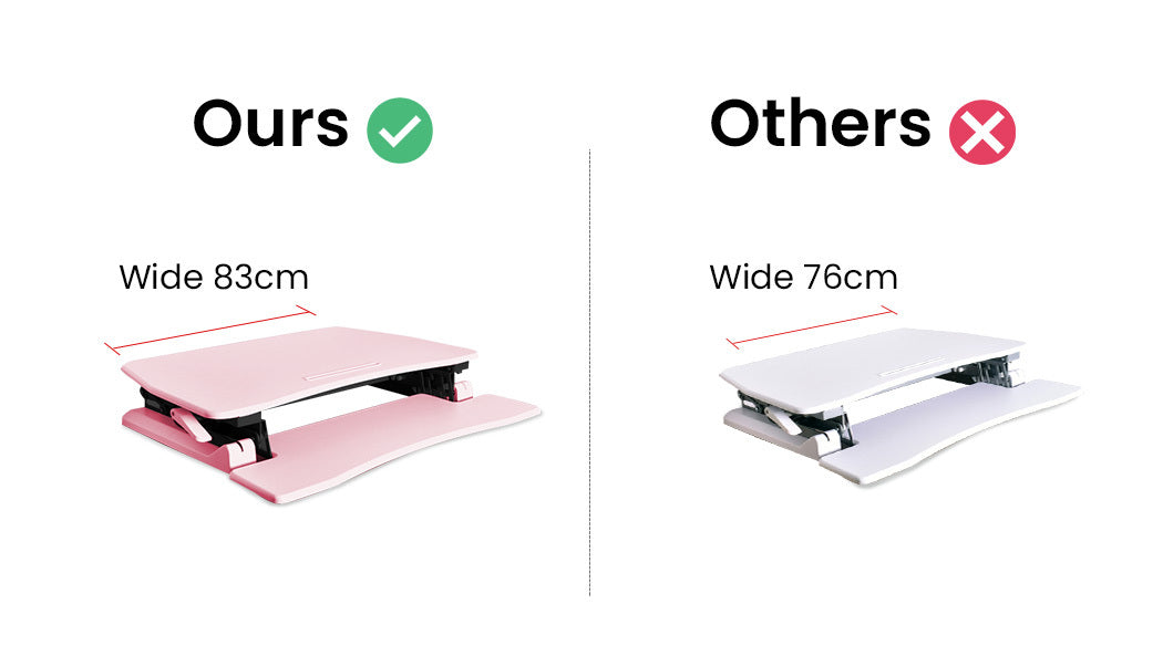 Fortia Desk Riser 77cm Wide Adjustable Sit to Stand for Dual Monitor Keyboard Laptop Pink