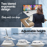 FORTIA 83cm Desk Riser Office Shelf Standup Sit Stand Standing Height Adjustable - Side View