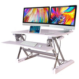 Fortia Desk Riser 90cm Wide Adjustable Sit to Stand for Dual Monitor Keyboard Laptop White