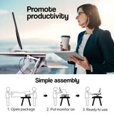 Fortia Desk Riser 90cm Wide Adjustable Sit to Stand for Dual Monitor Keyboard Laptop Beech - Front View