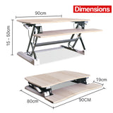 Fortia Desk Riser 90cm Wide Adjustable Sit to Stand for Dual Monitor Keyboard Laptop Beech - Rear View