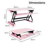 Fortia Desk Riser 90cm Wide Adjustable Sit to Stand for Dual Monitor Keyboard Laptop Pink - Rear View