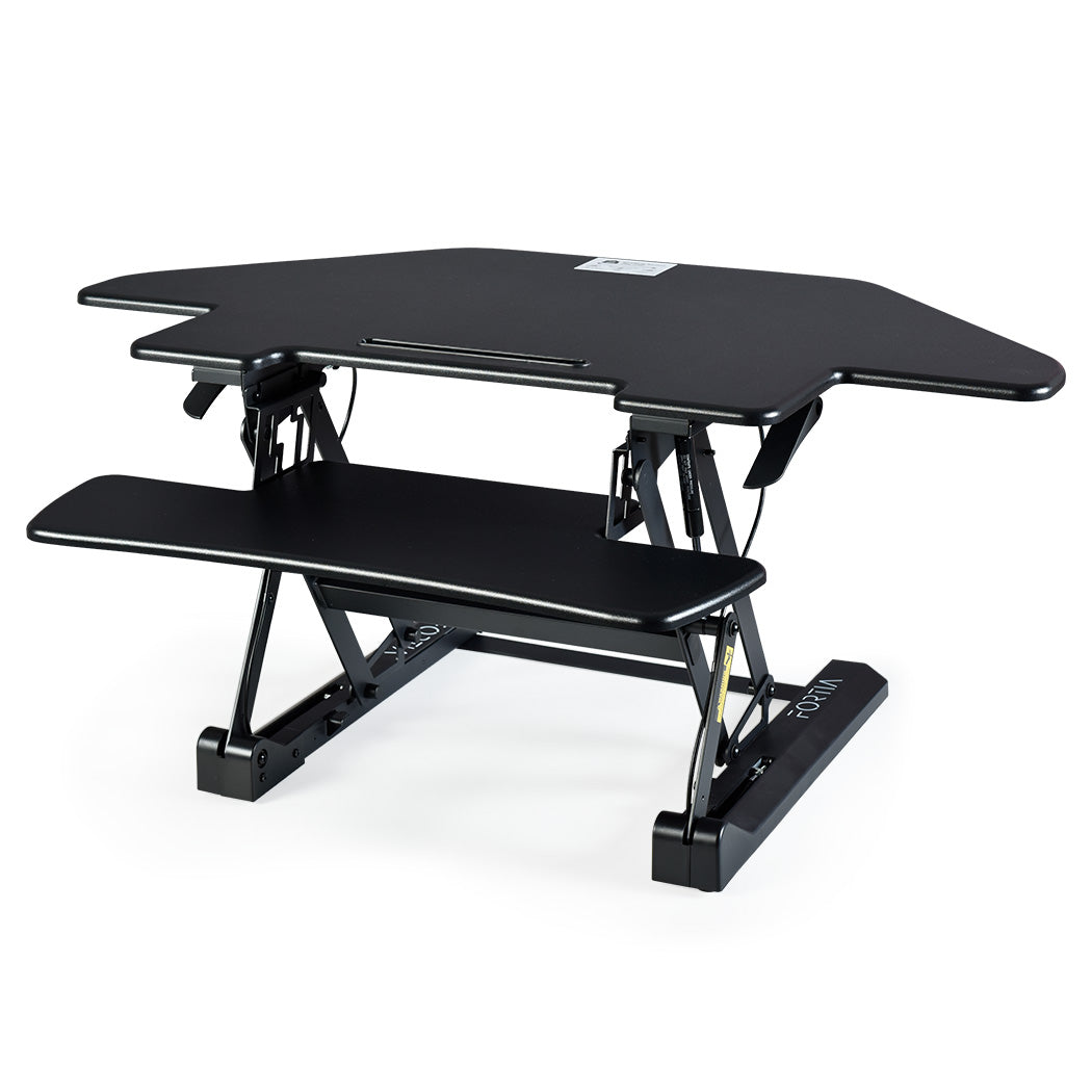 Fortia Corner Desk Riser 110cm Wide Adjustable Sit to Stand for Dual Monitor Keyboard Laptop Black