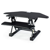 Fortia Corner Desk Riser 110cm Wide Adjustable Sit to Stand for Dual Monitor Keyboard Laptop Black
