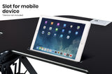 Fortia Corner Desk Riser 110cm Wide Adjustable Sit to Stand for Dual Monitor Keyboard Laptop Black - Close-Up Angle