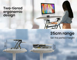 Fortia Corner Desk Riser 110cm Wide Adjustable Sit to Stand for Dual Monitor Keyboard Laptop Beech - 45-Degree Angle