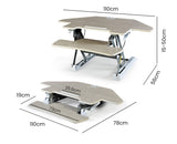 Fortia Corner Desk Riser 110cm Wide Adjustable Sit to Stand for Dual Monitor Keyboard Laptop Beech - Rear View