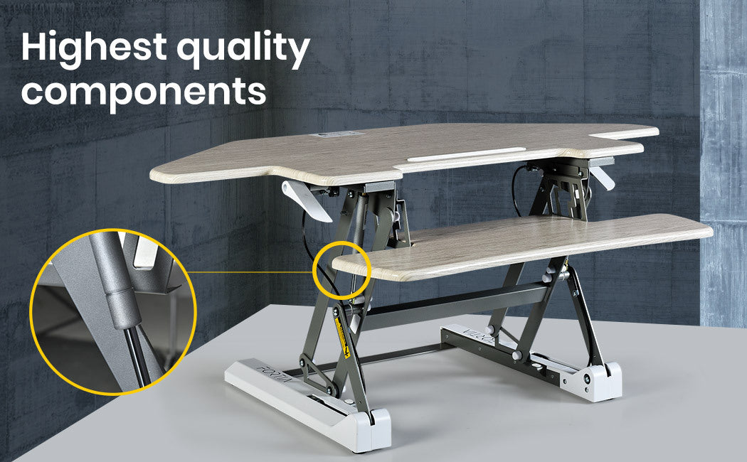 Fortia Corner Desk Riser 110cm Wide Adjustable Sit to Stand for Dual Monitor Keyboard Laptop Beech