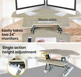 Fortia Corner Desk Riser 110cm Wide Adjustable Sit to Stand for Dual Monitor Keyboard Laptop Beech - Extra Image