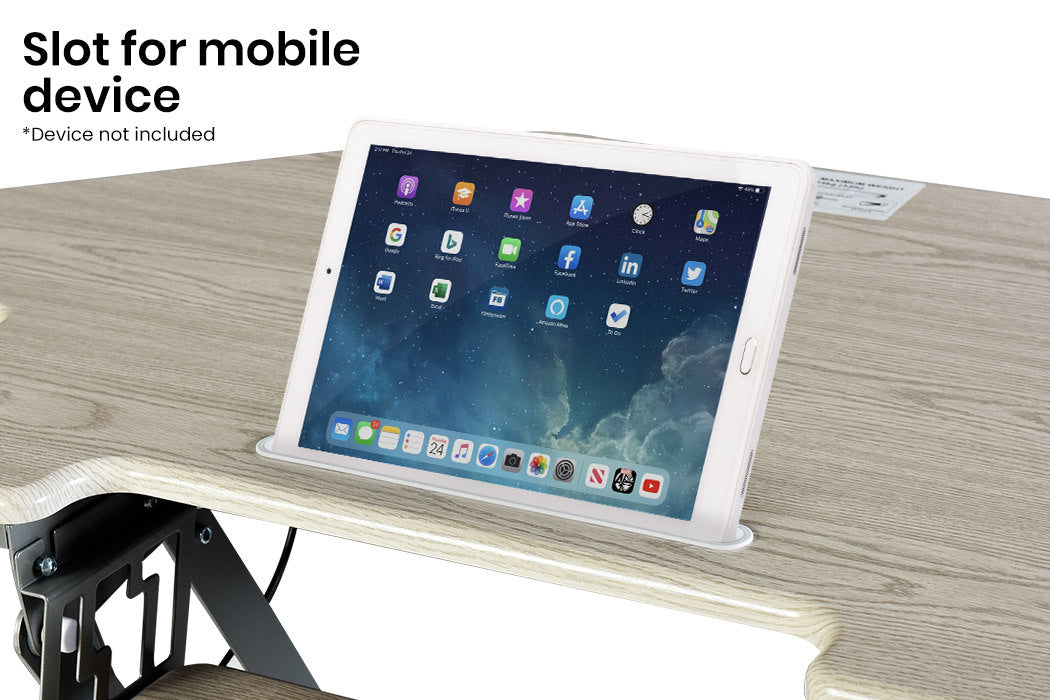 Fortia Corner Desk Riser 110cm Wide Adjustable Sit to Stand for Dual Monitor Keyboard Laptop Beech