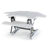Fortia Corner Desk Riser 110cm Wide Adjustable Sit to Stand for Dual Monitor Keyboard Laptop White