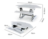 Fortia Corner Desk Riser 110cm Wide Adjustable Sit to Stand for Dual Monitor Keyboard Laptop White - Rear View