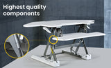 Fortia Corner Desk Riser 110cm Wide Adjustable Sit to Stand for Dual Monitor Keyboard Laptop White - Close-Up Angle