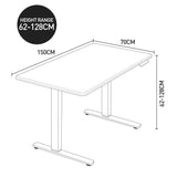 Fortia Sit To Stand Up Standing Desk 150x70cm 62-128cm Electric Height Adjustable Dual Motor 120kg Load Black/Silver Frame - Rear View