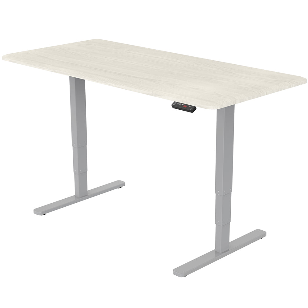 Fortia Sit To Stand Up Standing Desk 150x70cm 62-128cm Electric Height Adjustable Dual Motor 120kg Load White Oak Style/Silver Frame