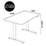 Fortia Sit To Stand Up Standing Desk 150x70cm 62-128cm Electric Height Adjustable Dual Motor 120kg Load White Oak Style/Silver Frame - Rear View