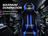 OVERDRIVE Diablo Reclining Gaming Chair Black & Blue Computer Lumbar Office Horns - Front View