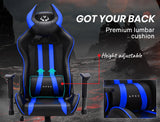 OVERDRIVE Diablo Reclining Gaming Chair Black & Blue Computer Lumbar Office Horns - Side View