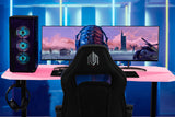 OVERDRIVE Gaming PC Desk Carbon Fiber Style Pink and Black with Headset Holder Gaming Mouse Pad - Side View