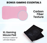 OVERDRIVE Gaming PC Desk Carbon Fiber Style Pink and Black with Headset Holder Gaming Mouse Pad - Top-Down View
