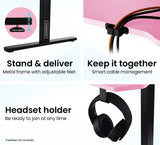 OVERDRIVE Gaming PC Desk Carbon Fiber Style Pink and Black with Headset Holder Gaming Mouse Pad - 45-Degree Angle