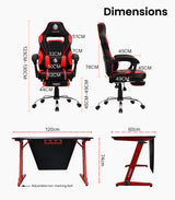 OVERDRIVE Gaming Chair Desk Racing Seat Setup PC Combo Office Table Black Red - Rear View