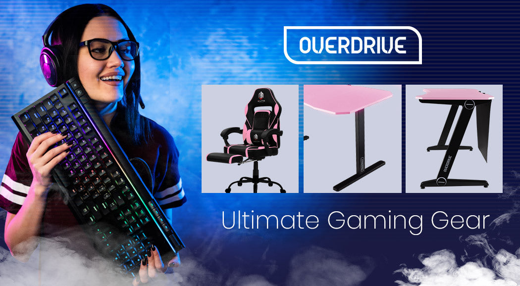 OVERDRIVE Gaming Computer PC Desk Z-Style Pink and Black Cable Management