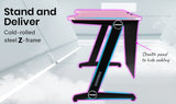 OVERDRIVE Gaming Computer PC Desk Z-Style Pink and Black Cable Management - Side View