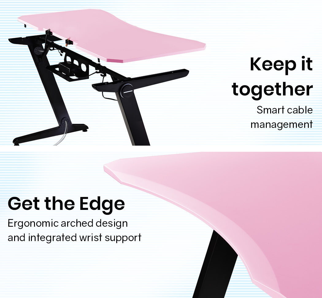 OVERDRIVE Gaming Computer PC Desk Z-Style Pink and Black Cable Management