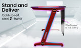 OVERDRIVE Gaming Desk 120cm Computer Black PC Red LED Lights Carbon Fiber Look - Front View