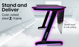OVERDRIVE Gaming Desk 120cm PC Computer LED Lights Carbon Fibre Style Black RGB - Side View