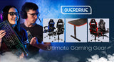 OVERDRIVE Gaming Chair Desk Racing Seat Setup PC Black Office Table Foot Combo - Front View