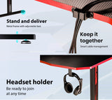 OVERDRIVE Gaming Chair Desk Racing Seat Setup PC Black Office Table Foot Combo - Close-Up Angle