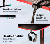 OVERDRIVE Gaming Desk 139cm PC Setup Table Computer Carbon Fiber Style Black - Close-Up Angle
