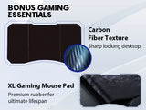 OVERDRIVE Gaming Desk 139cm PC Table Computer Setup Carbon Fiber Style Black - 45-Degree Angle