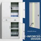 FORTIA Stationery Cabinet Office Home Storage Metal Lockable 4 Door Cupboard Drawers - Side View